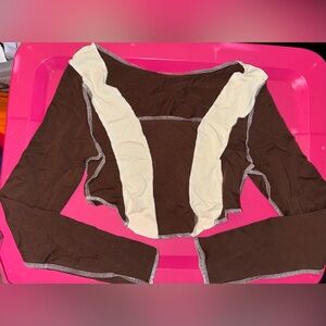 Brown and Cream Women's Crop Top
